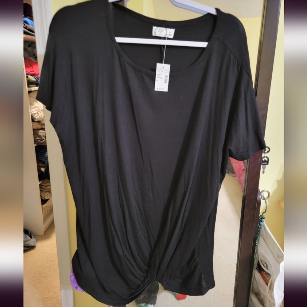 Maurices Plus Size 24/7 Flawless Black Knot Front Tee Black